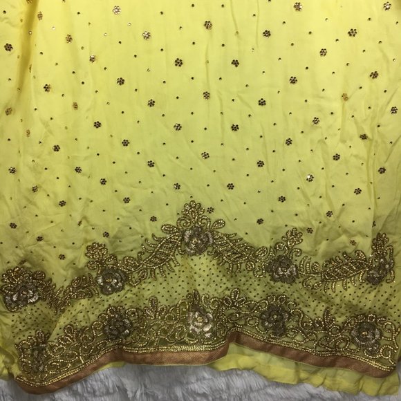 Pakistani Indian Yellow Designer Shalwar Kameez Handmade 3 Piece Set Women's XXL - Picture 2 of 10